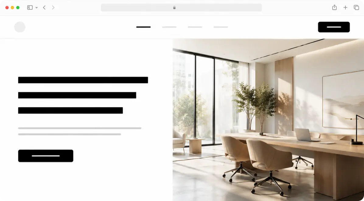 Interface d’un site vitrine moderne présentant la page d’accueil d’une entreprise.