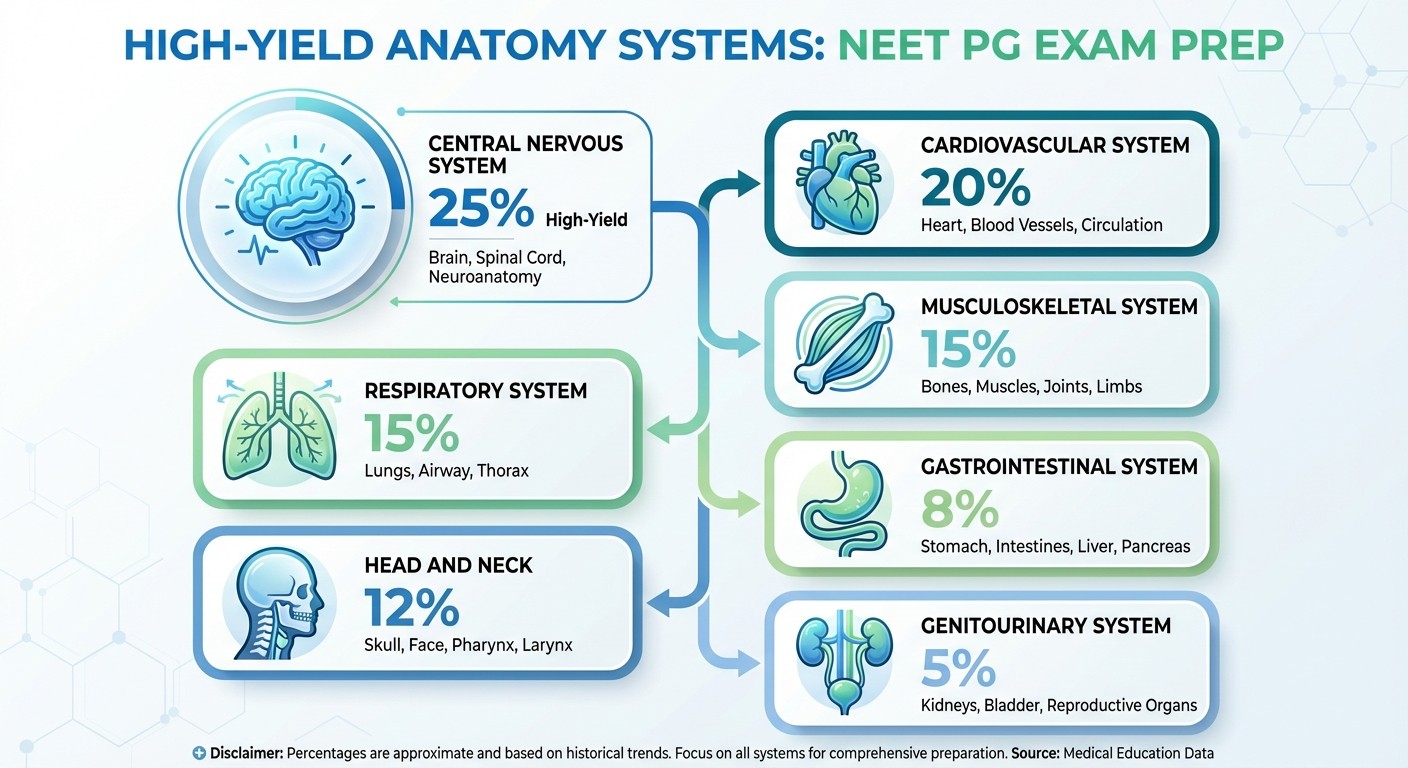 High-yield anatomy systems distribution for NEET PG 2026 exam preparation