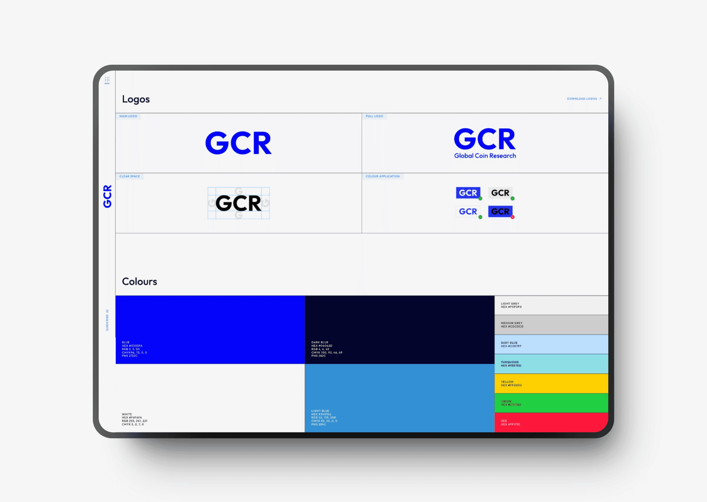 GCR brand kit, tablet