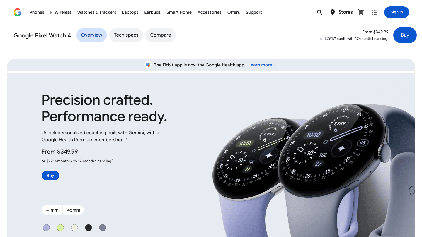 Google Pixel Watch 4 product page