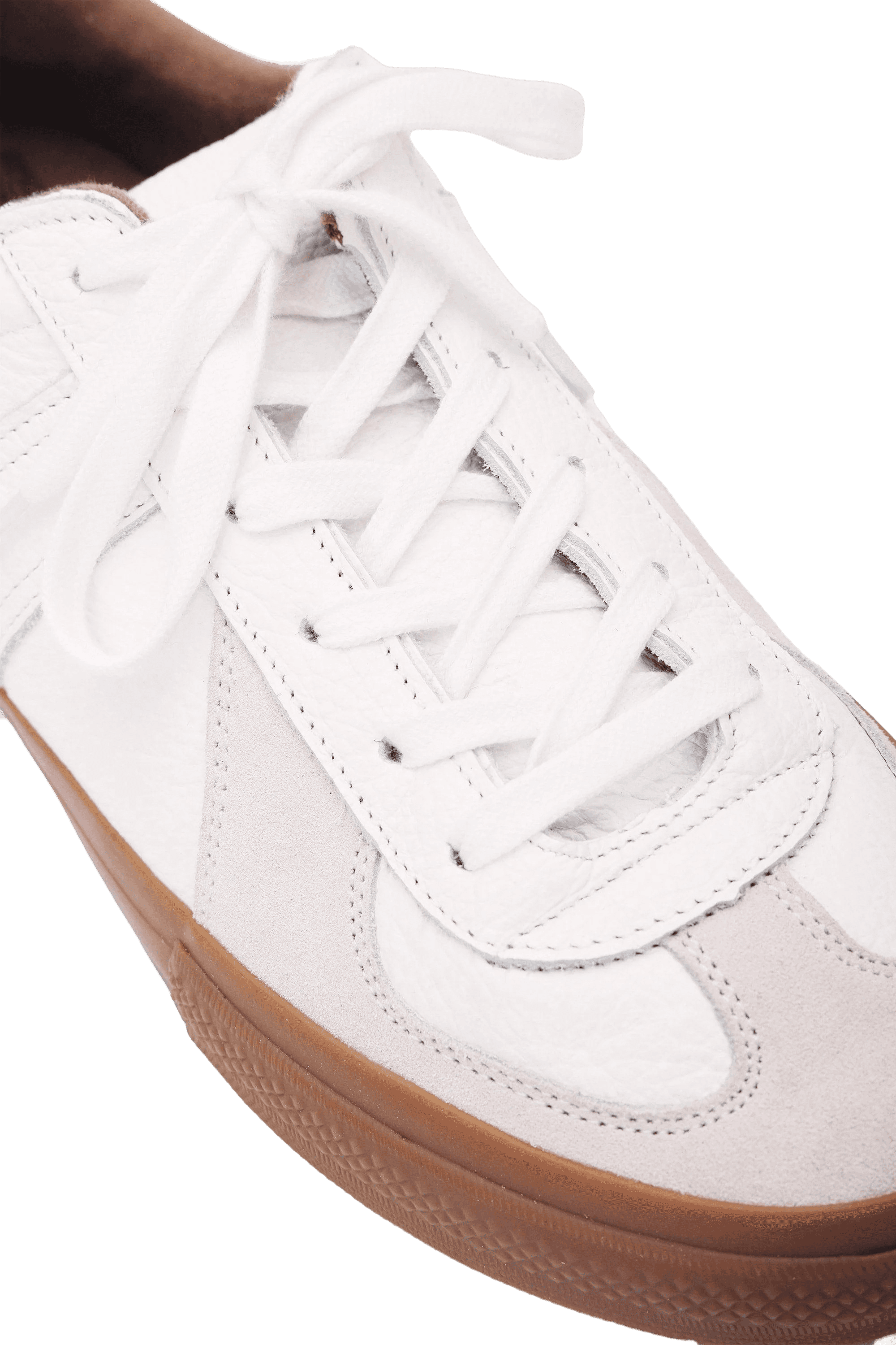 close up view of a pair of white trainers