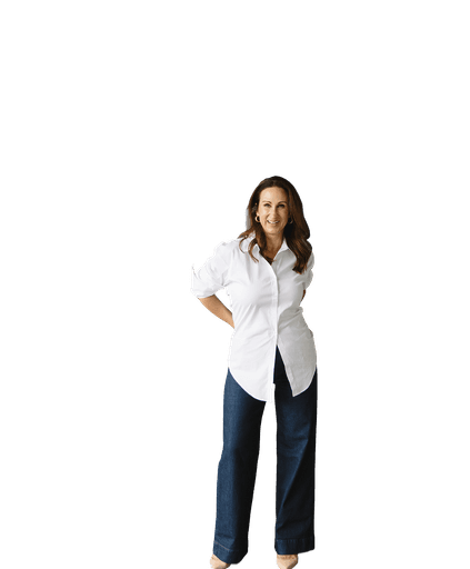 Stacy confidentially standing with her hands on her hips.