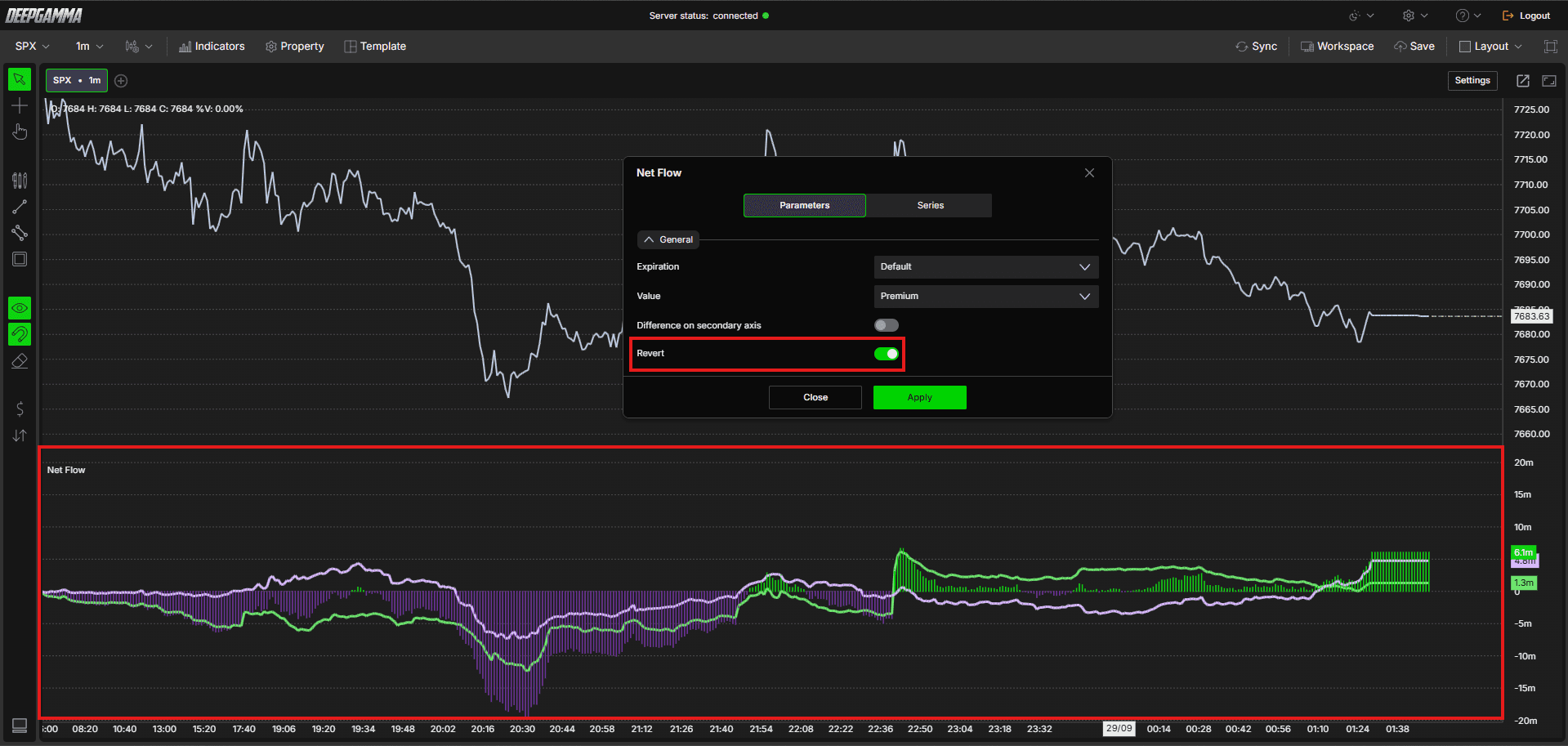 Option Net Flow - DeepGamma Web. Parameters screenshot 6.