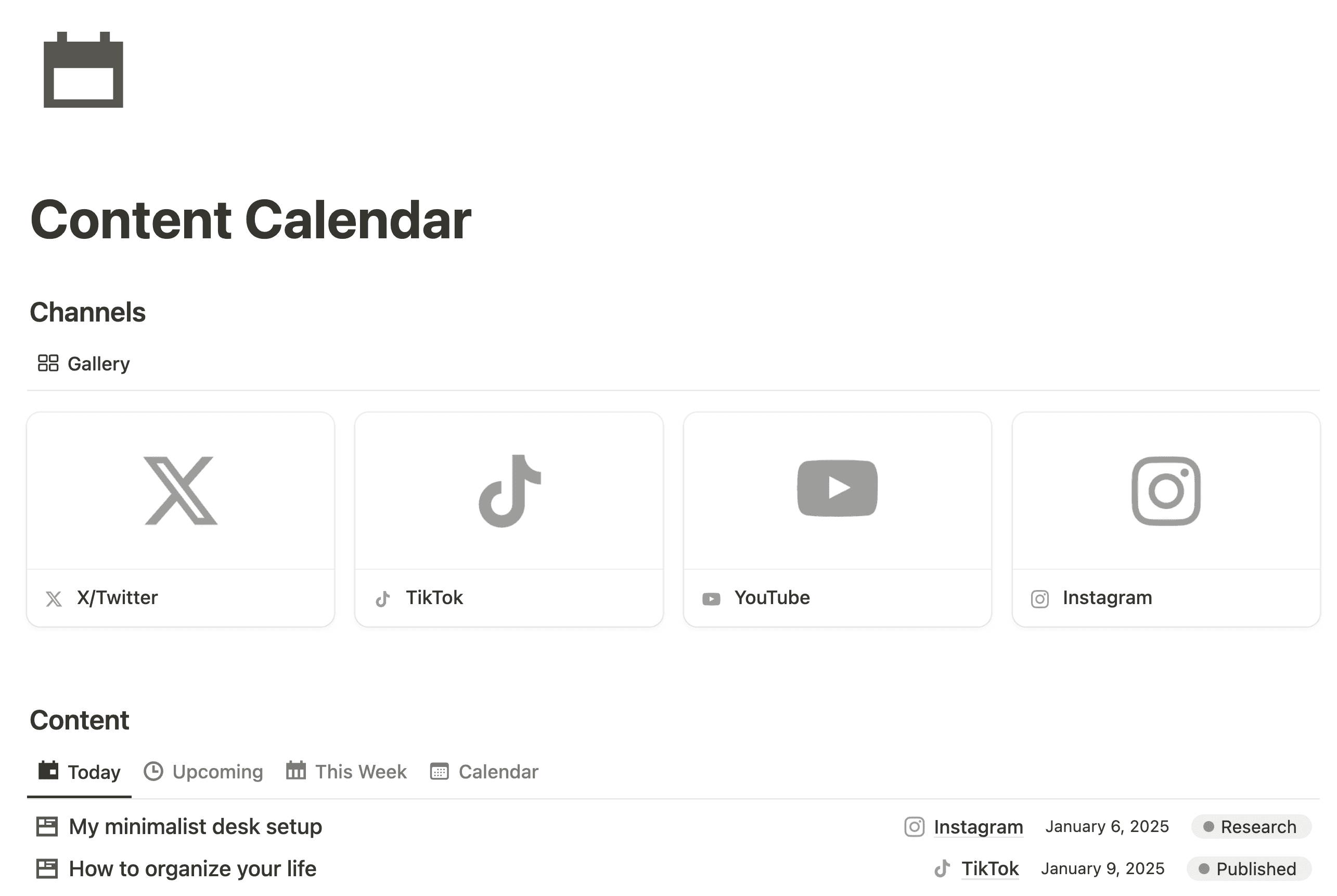 Content Calendar Notion Template