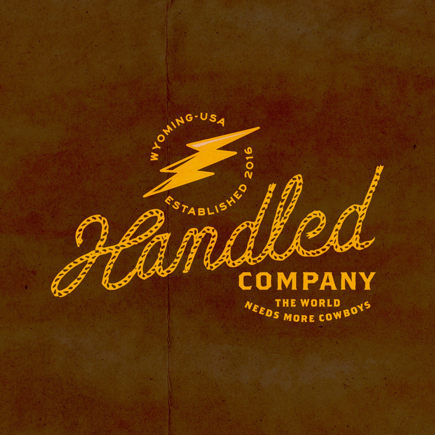 Handled Company primary logo with lightning bolt on brown background