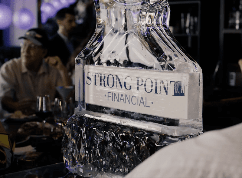 Film shot of glass display in corporate event.