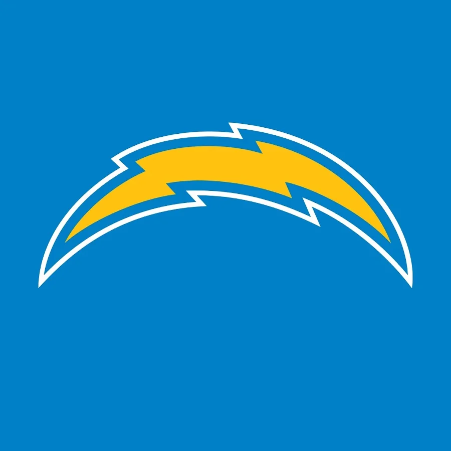 Los Angeles Chargers lightning bolt logo in yellow and white on a blue background.