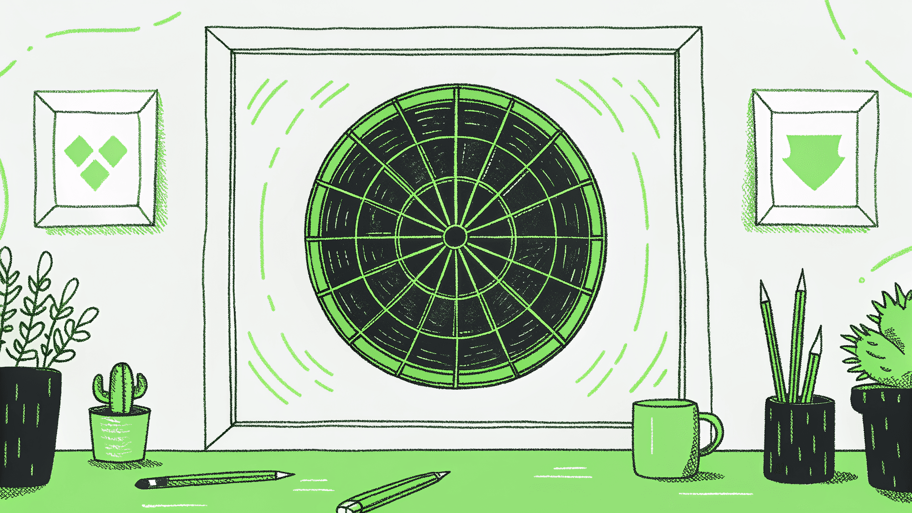 SAT score dart landing off-center as GPA, essays, and activities orbit a college admissions bullseye