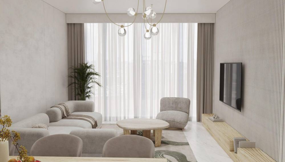 Stylish bedroom with a bed and nightstand, set in Radiant Marina Towers.
