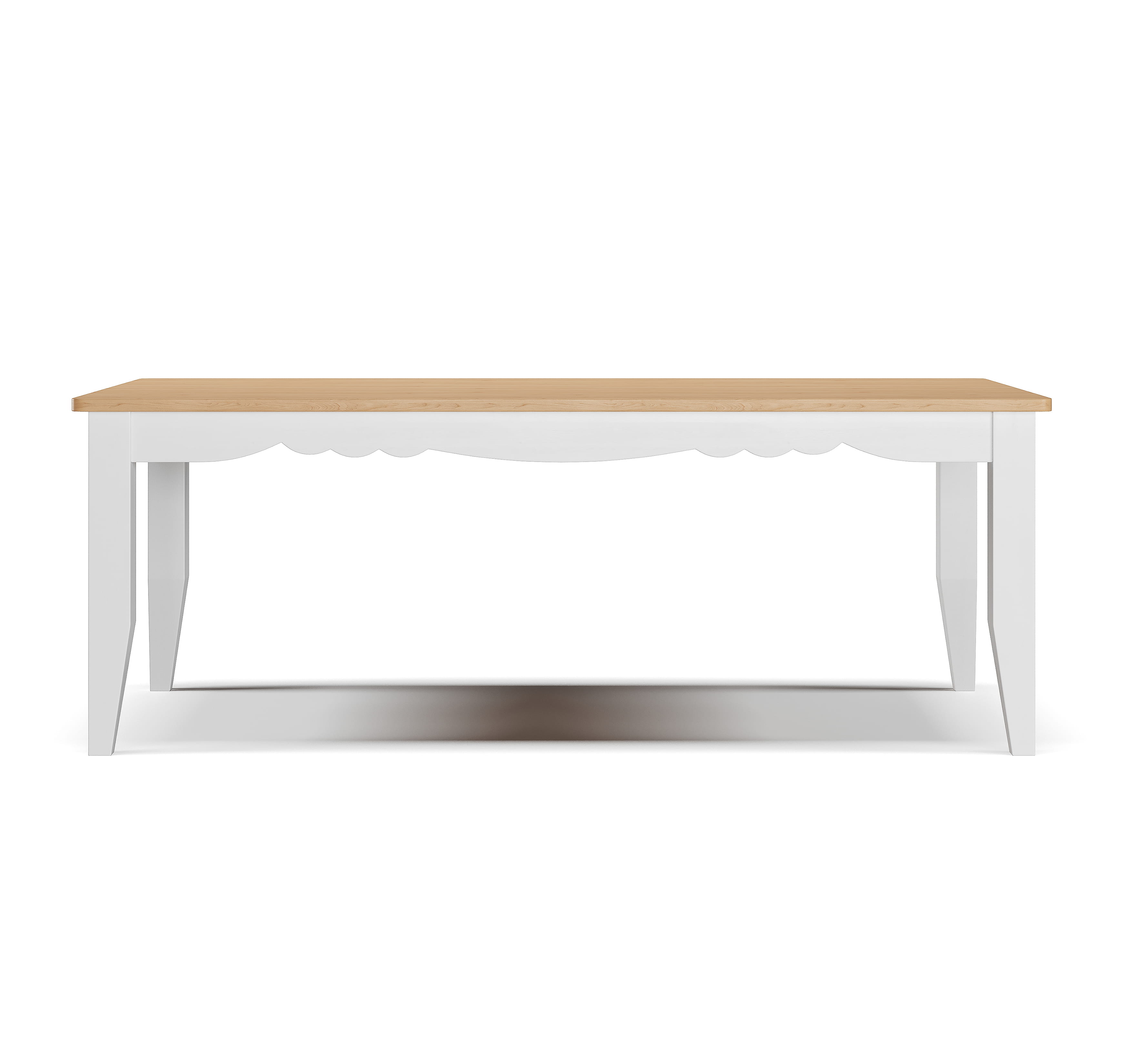 Front view 3D render of country-style table with wooden top and white legs