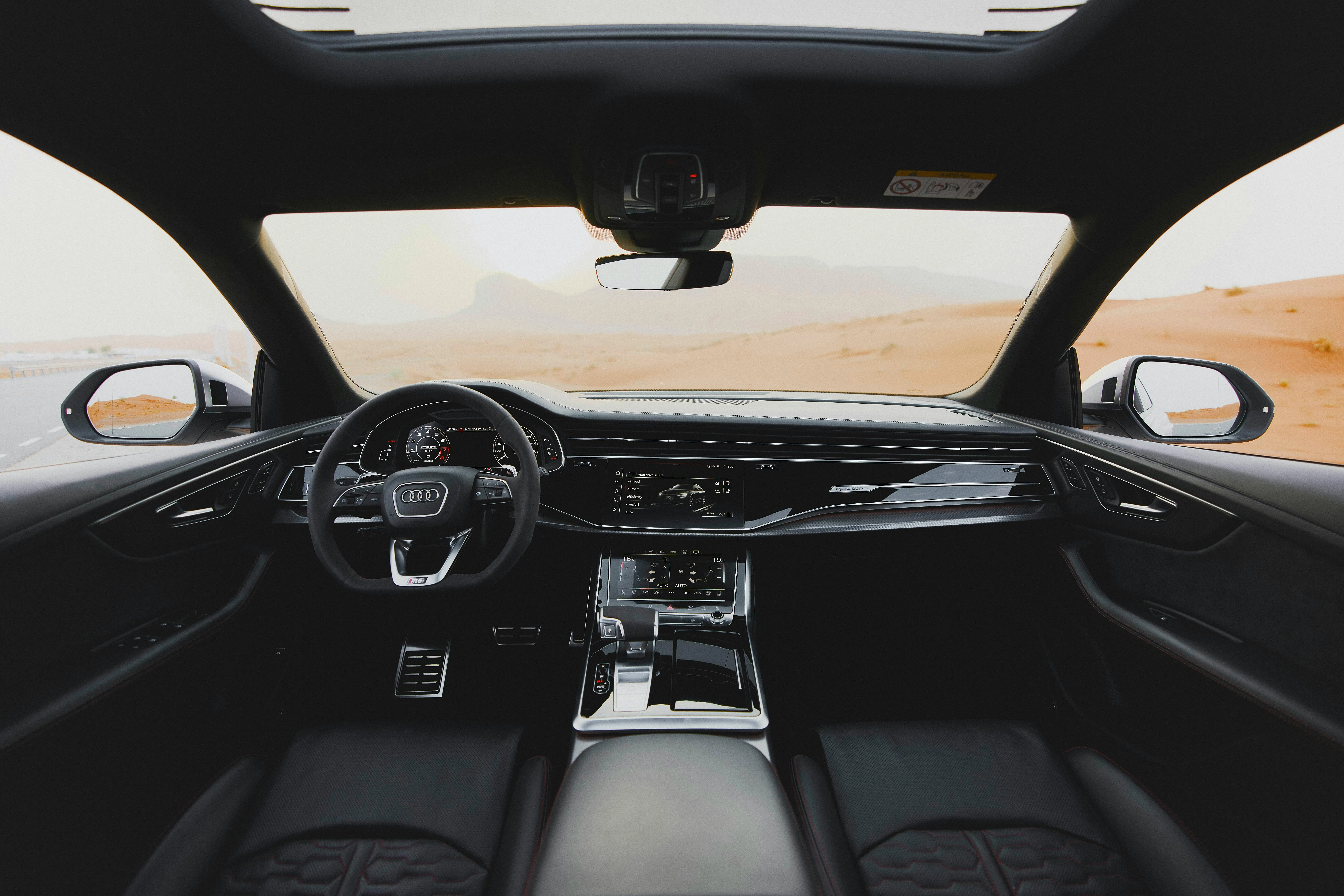 Modern car interior desert view