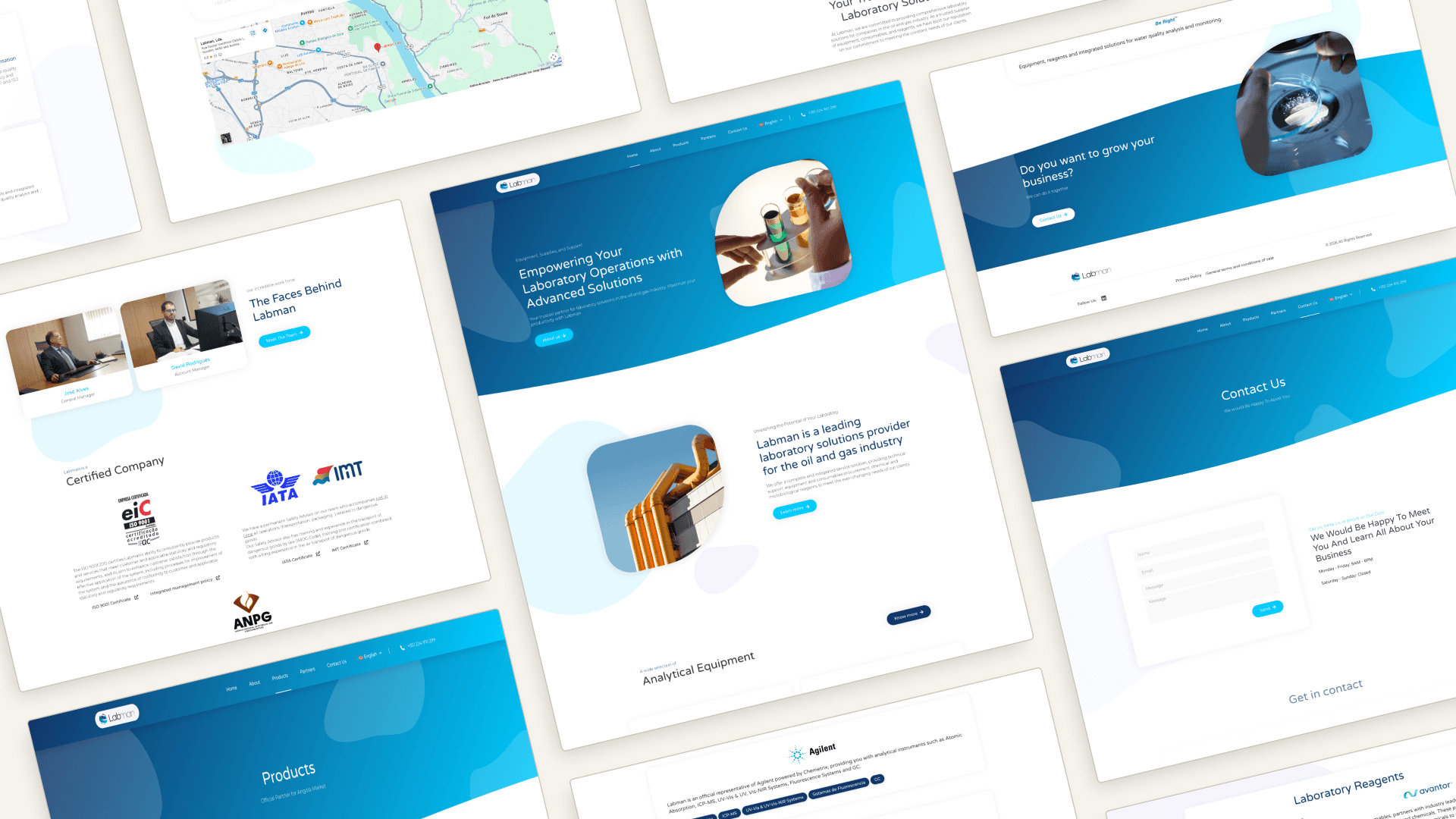 Tilted grid with web pages from Labman's website