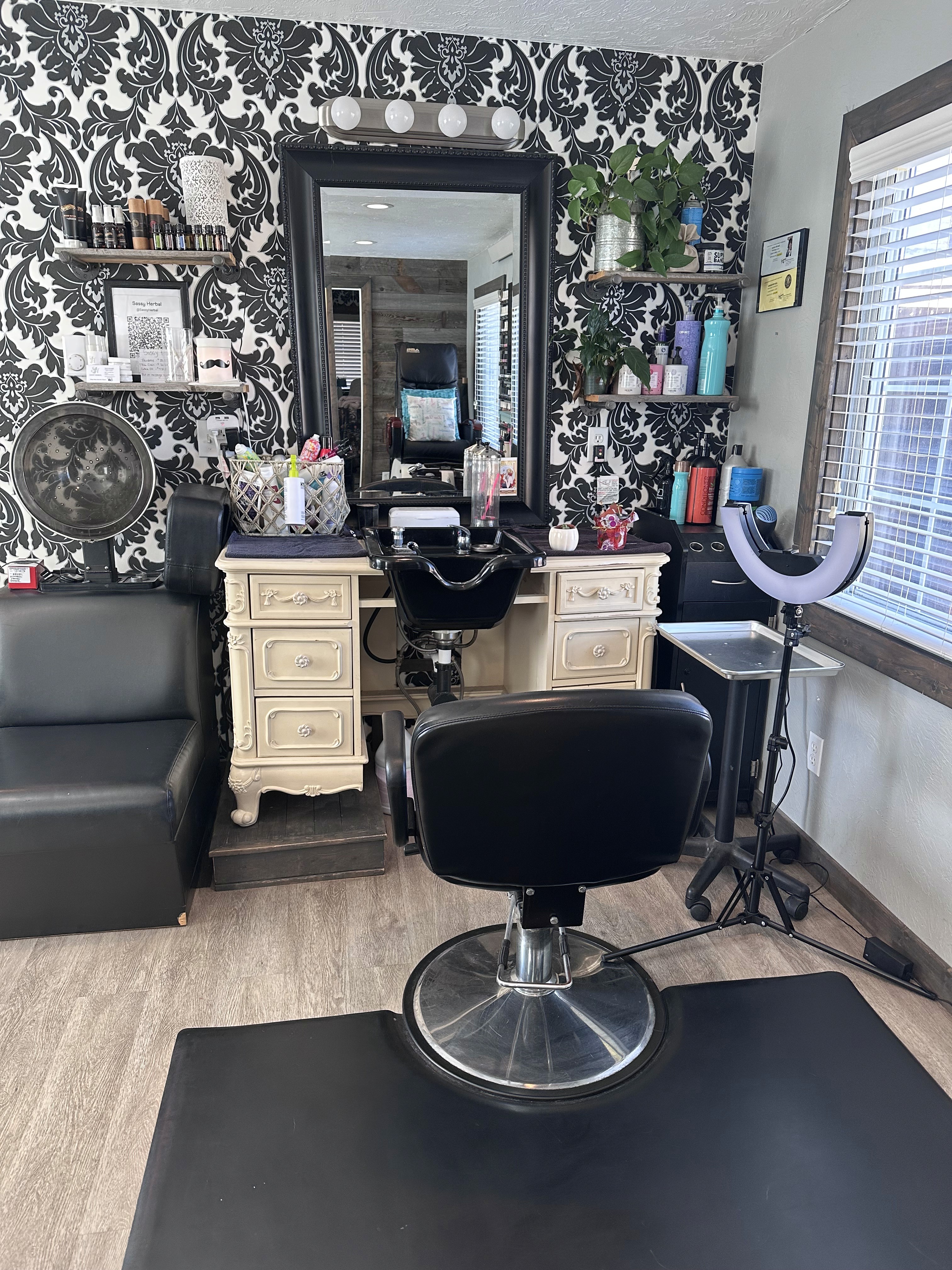 Hair styling station at Hidden Look salon in Afton WY