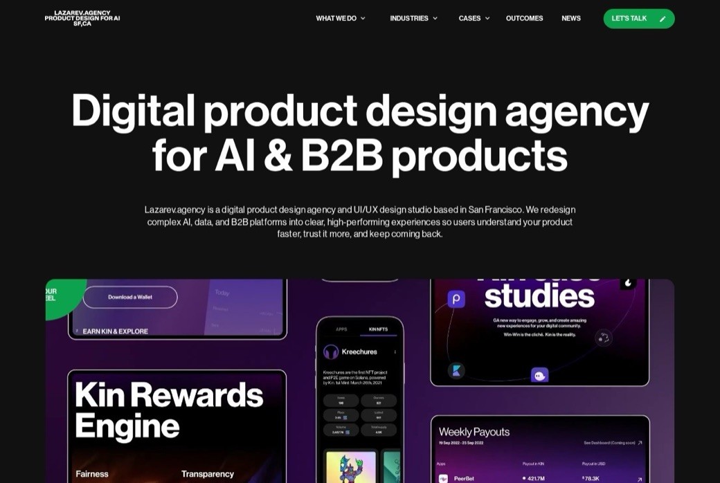 Lazarev homepage and product design work