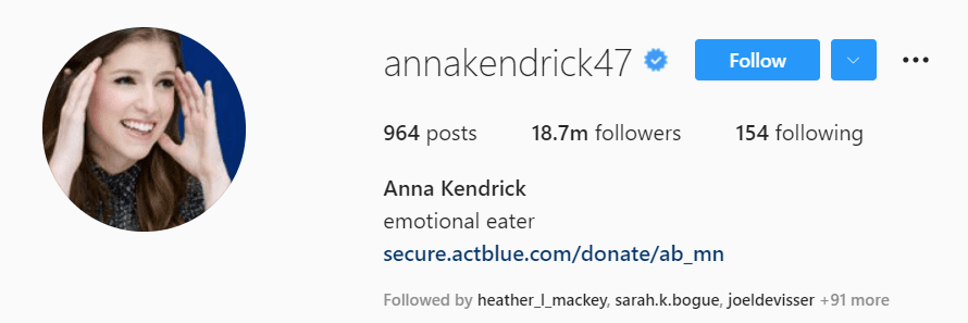Anna Kendrick Instagram bio