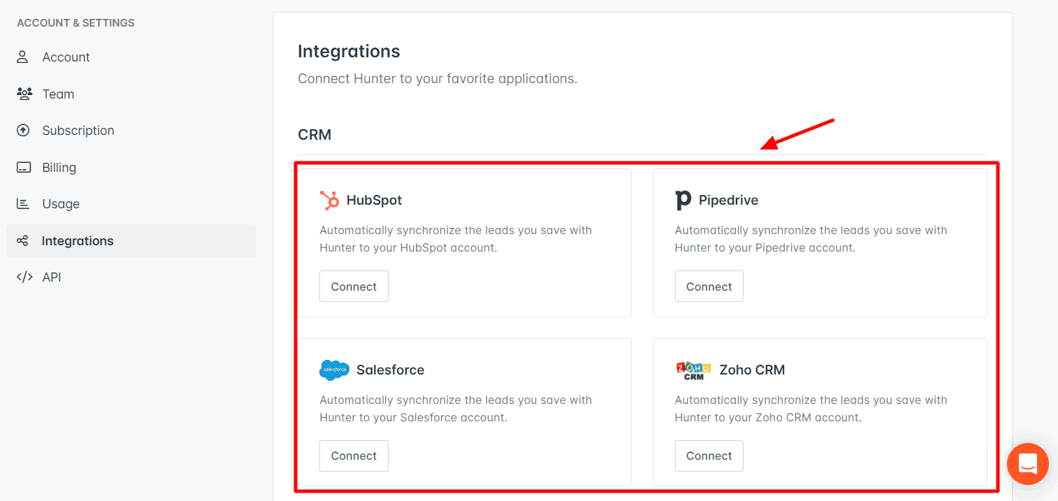 Hunter CRM Integration