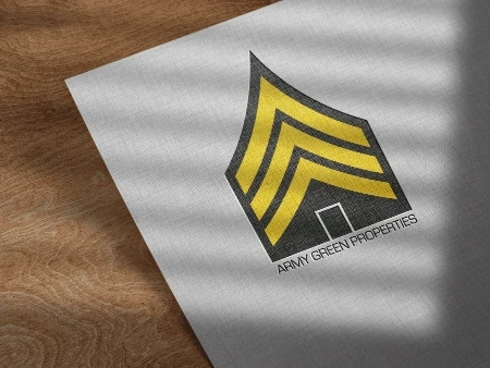 Logo: Chevron with house, Army Green Properties