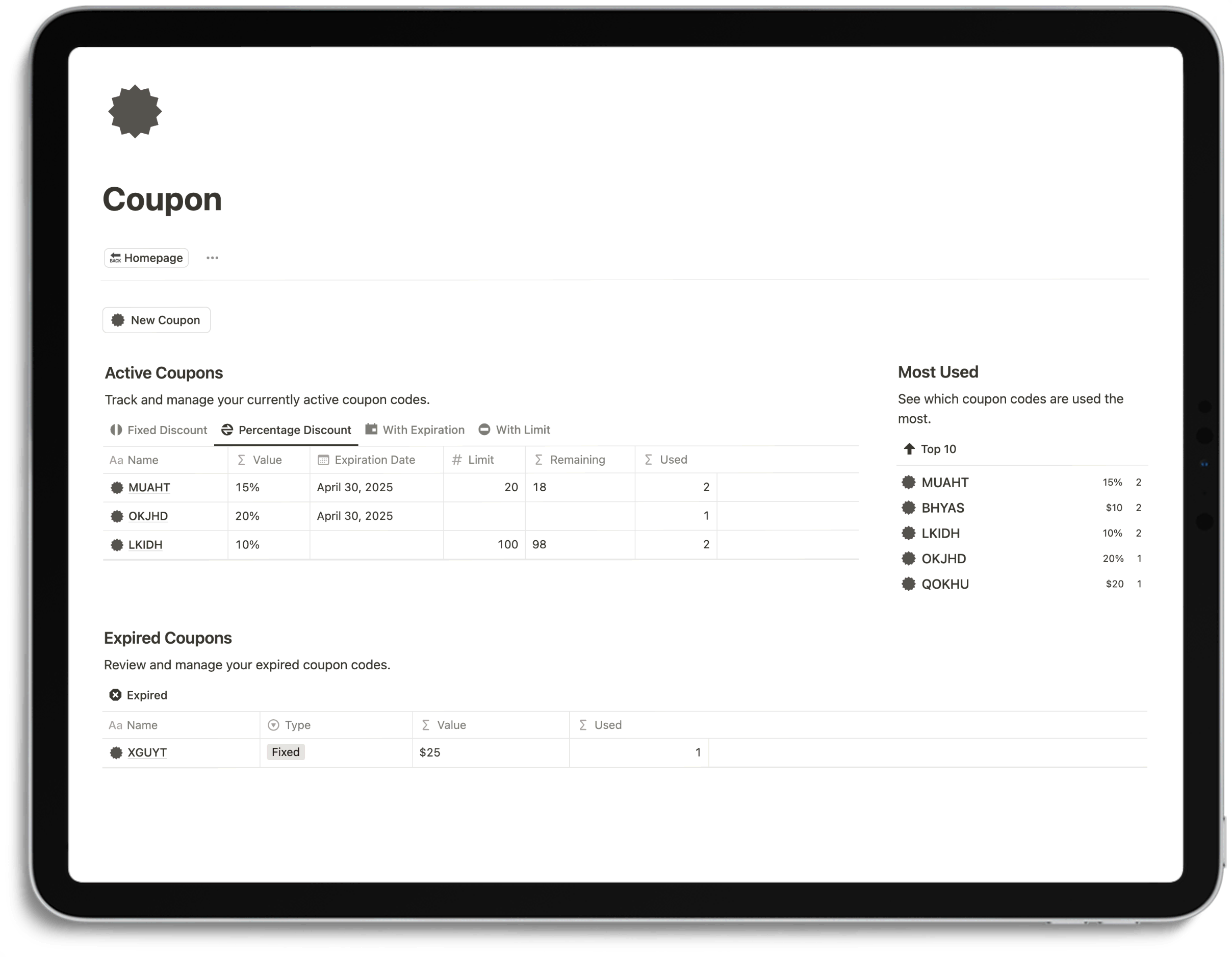 Notion E-Commerce Hub - Coupon