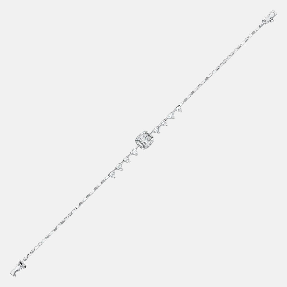 0.39 Karat Baget Kesim Taşlı Pırlanta Beyaz Altın Bileklik