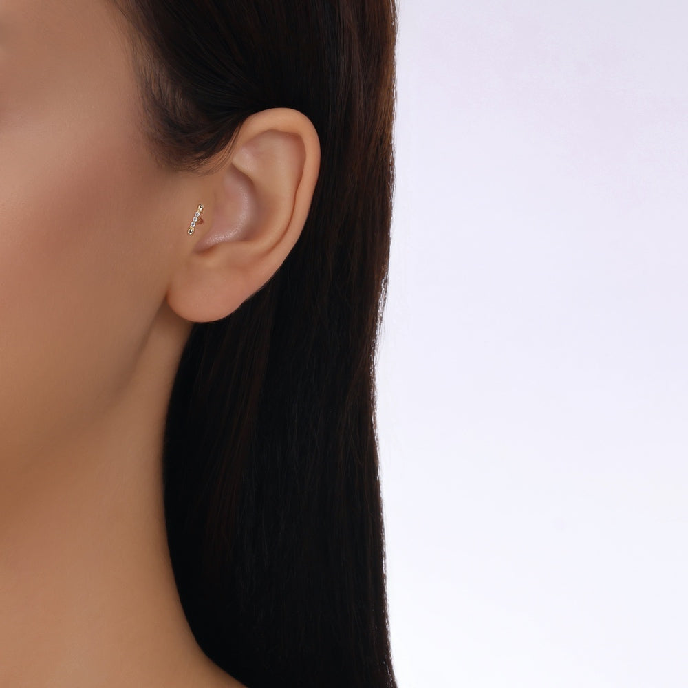 Assos Pırlanta 14 Ayar Altın Taşlı Tragus Piercing Küpe