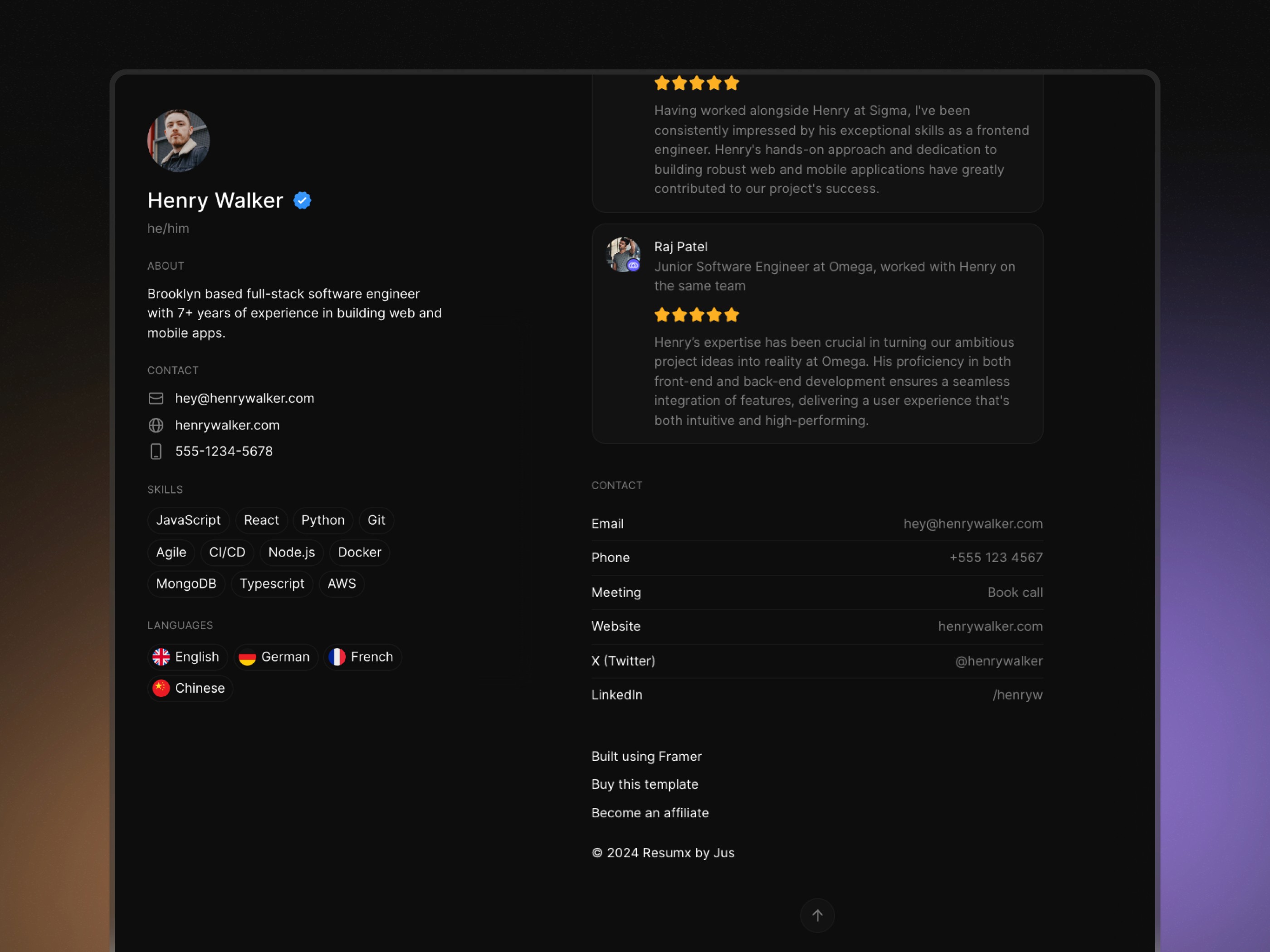 Resumx — 高级暗黑现代作品集网站设计灵感