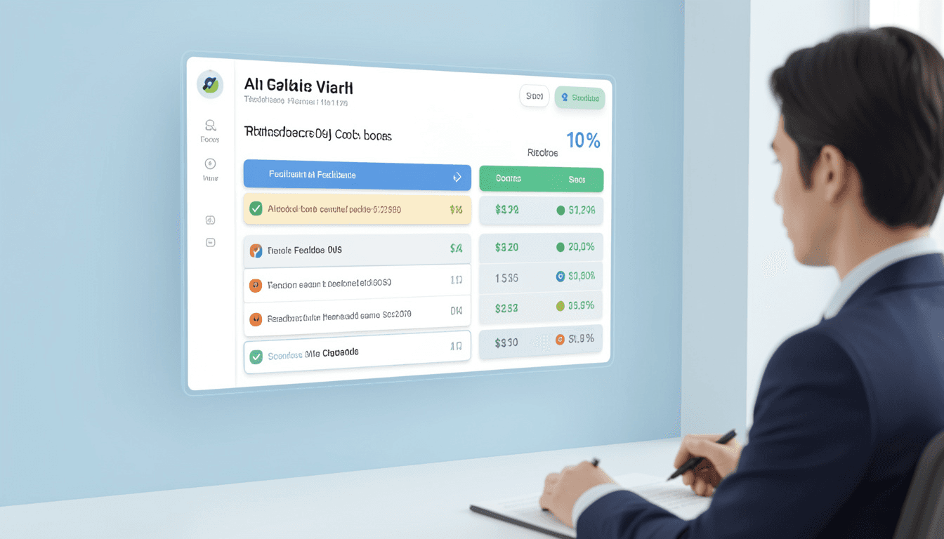 Real candidate engages transparent AI interface displaying feedback and scores, human recruiter observing