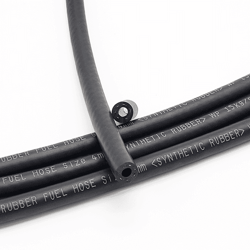 5 Peices of Rubber hose kept besides each other with specifications printed on them