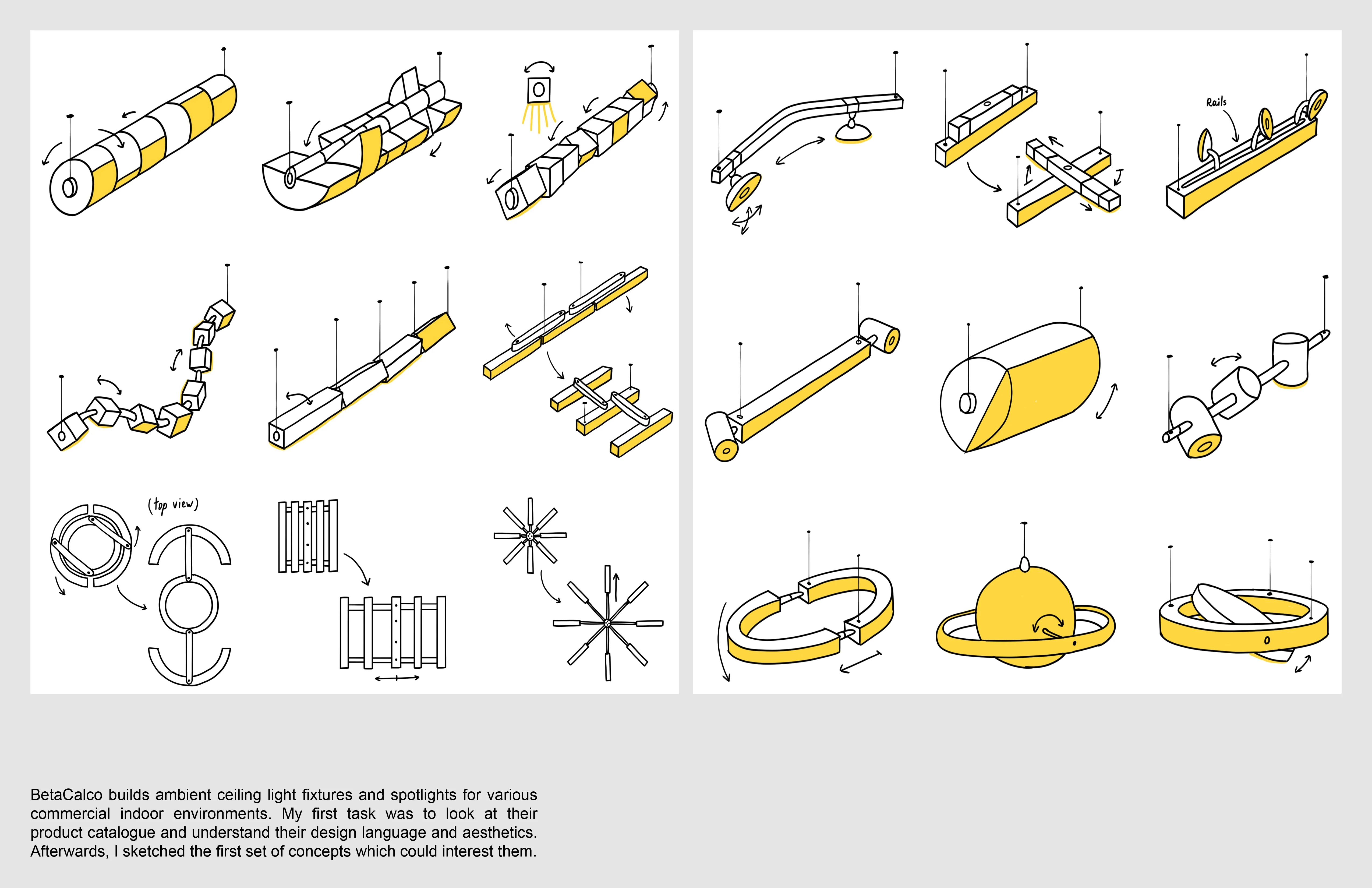 Light fixture concept exploration sketches.