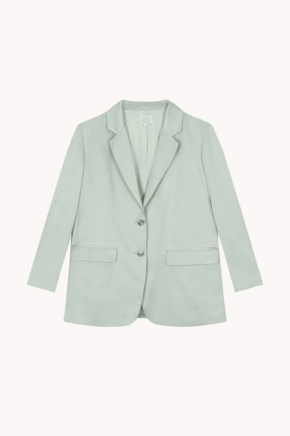 Light green blazer with two buttons.