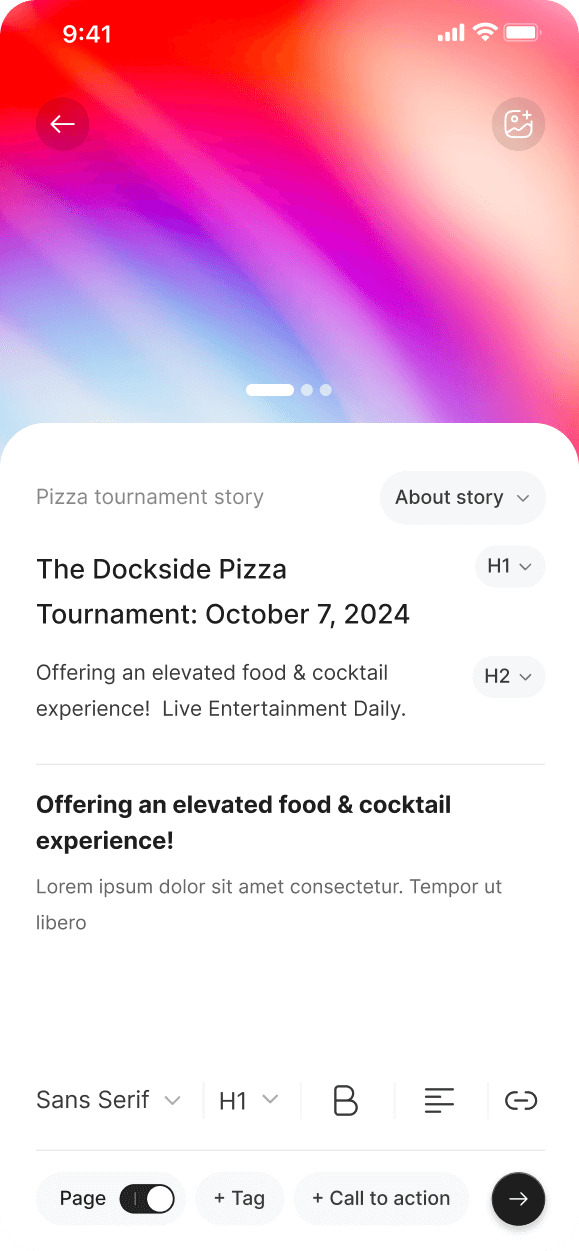Phone screen showing a website interface