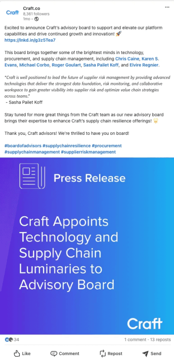 Craft.co Social Media Marketing Strategy Press Release