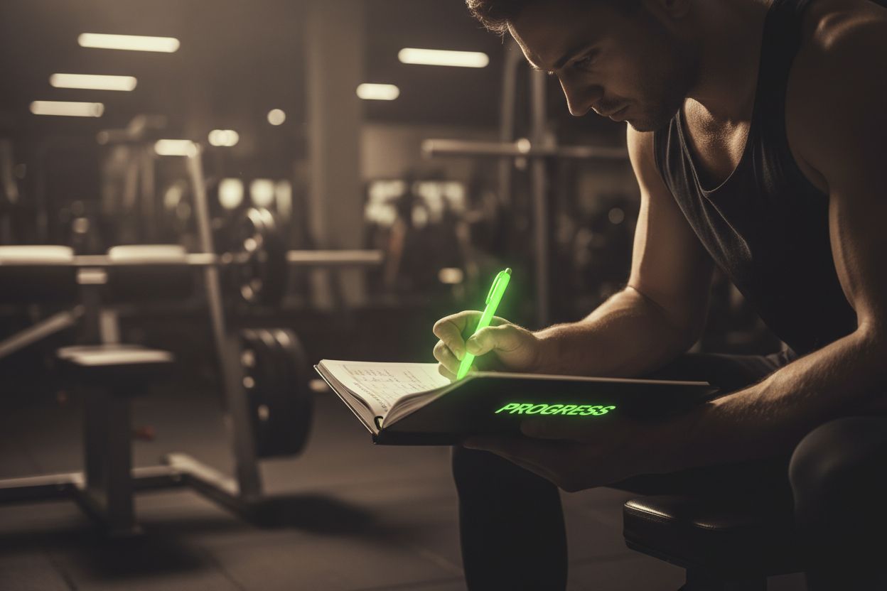 Person logging workout in journal