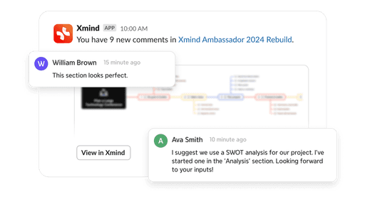 Xmind integration with Slack for shared mind map collaboration and notifications.
