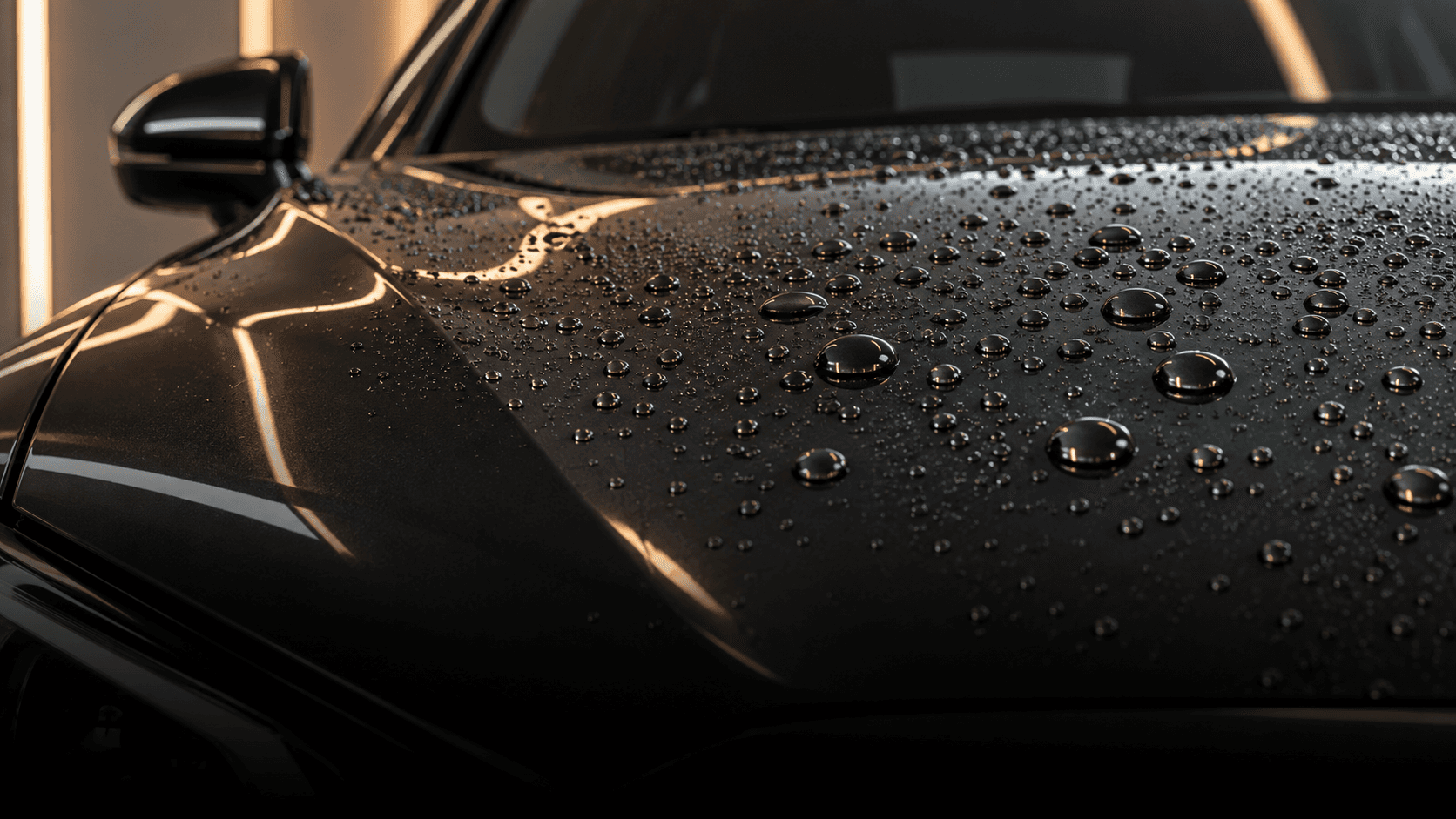 AI-generated concept: water beading on a meticulously finished hood