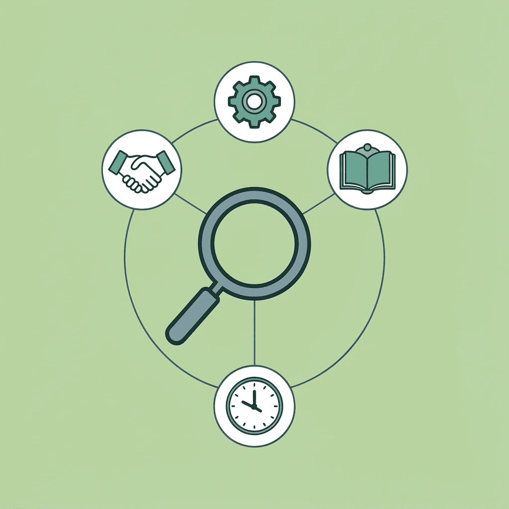 Central algorithm hub connected to four factors: GPA, research experience, geographic location, and biology subspecialty