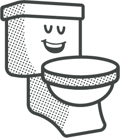 A cartoon-style toilet with a smiling face, giving a friendly and cheerful appearance.