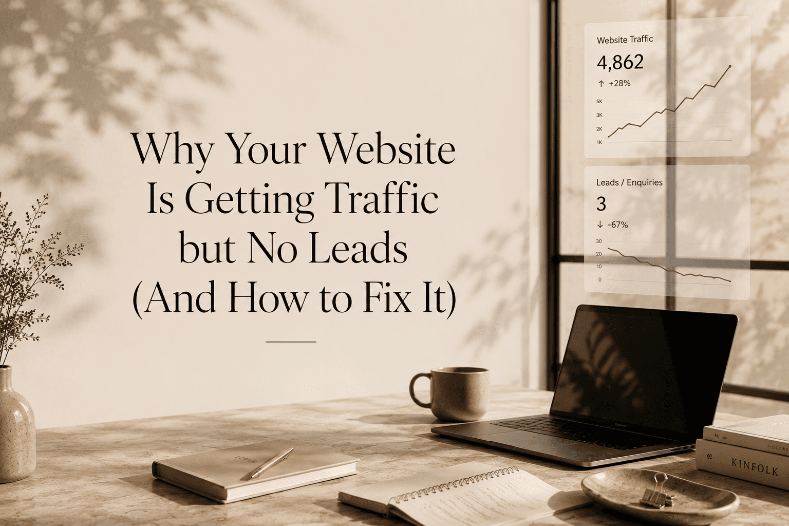 Why your website is getting traffic but no leads illustrated with increasing website traffic and declining enquiries