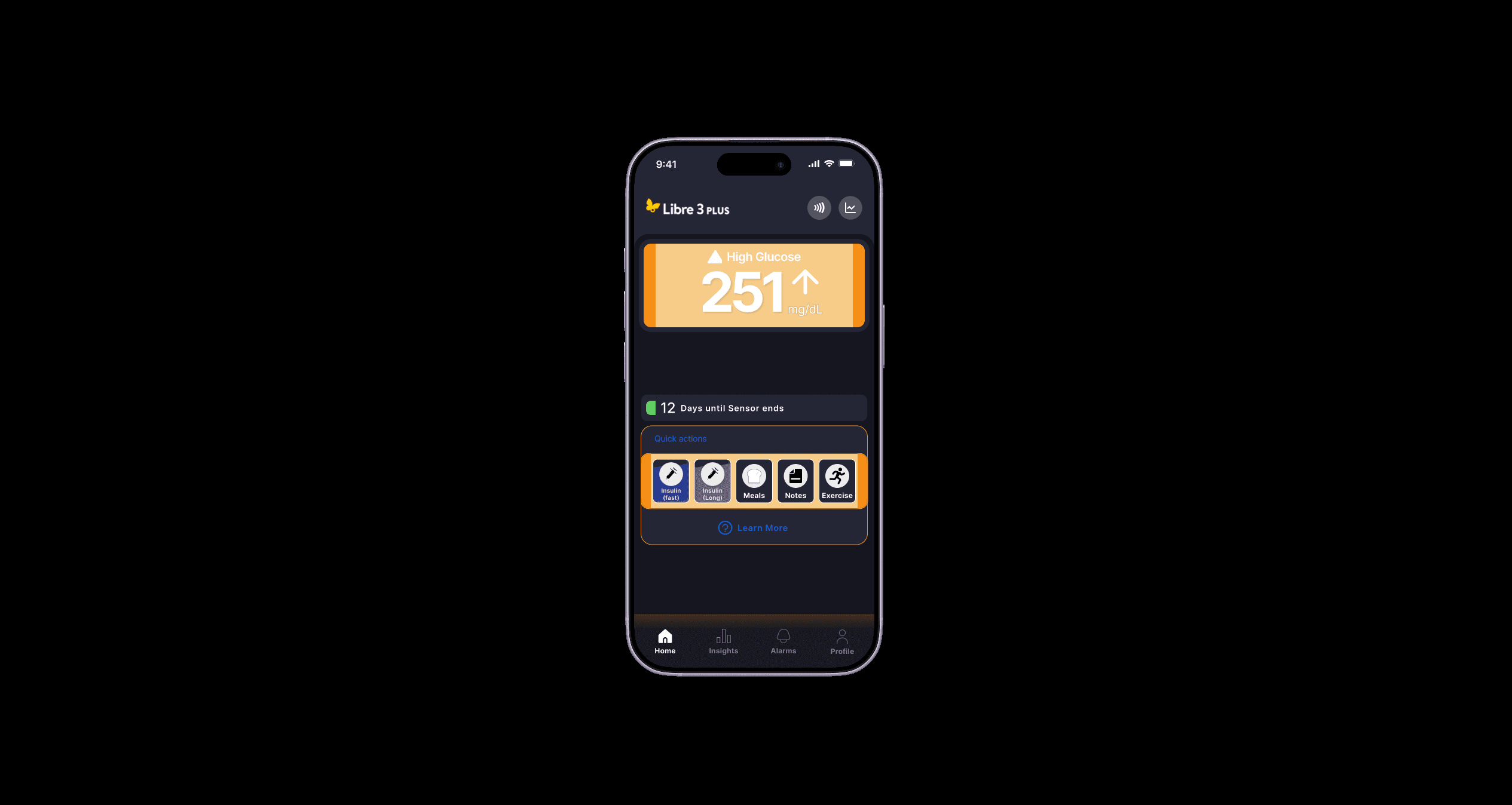 Prototype Libre - dark mode glucose going high