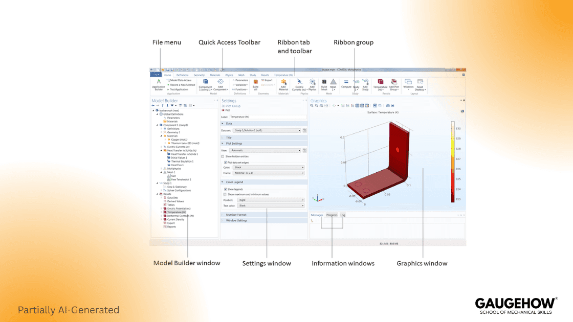 COMSOL Multiphysics interface ribbon model builder graphics