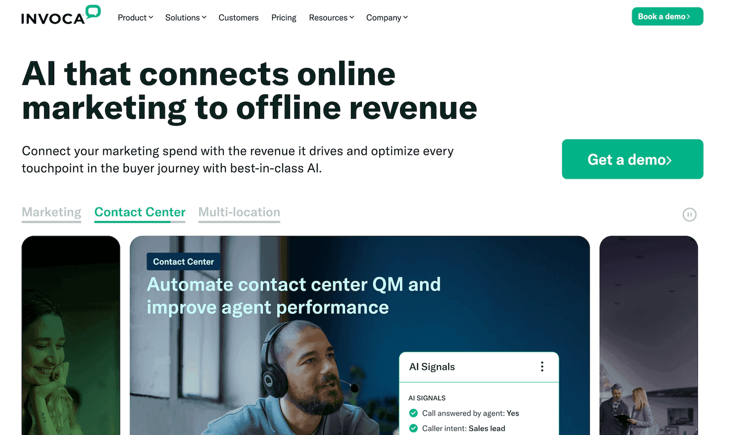 Invoca homepage: AI that connects online marketing to offline revenue