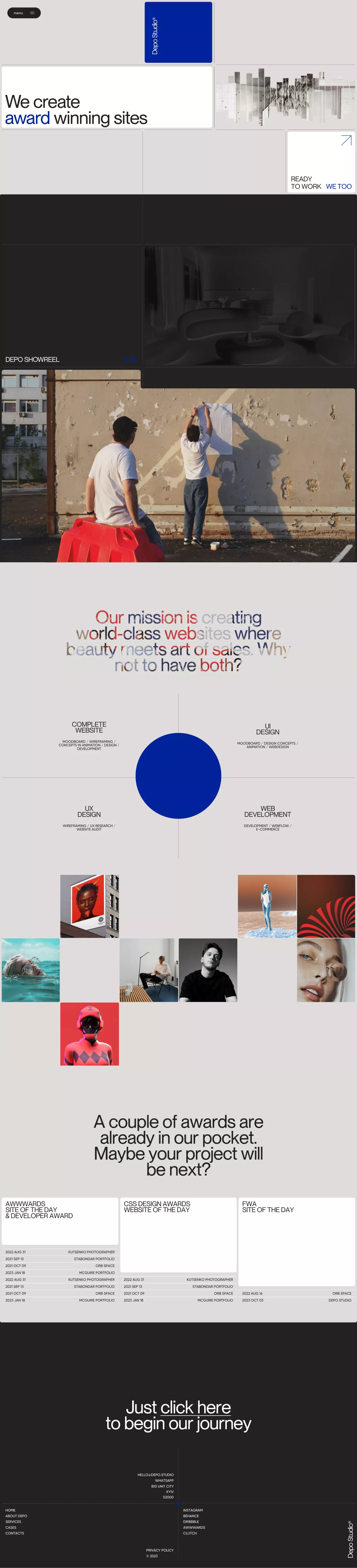 Depo Studio portfolio page screenshot showcasing Design and Tech design