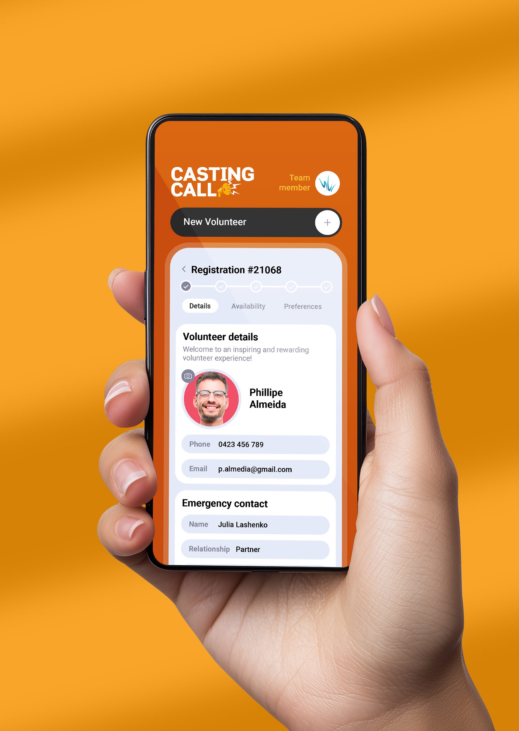 Volunteer signup digital form for mobiles