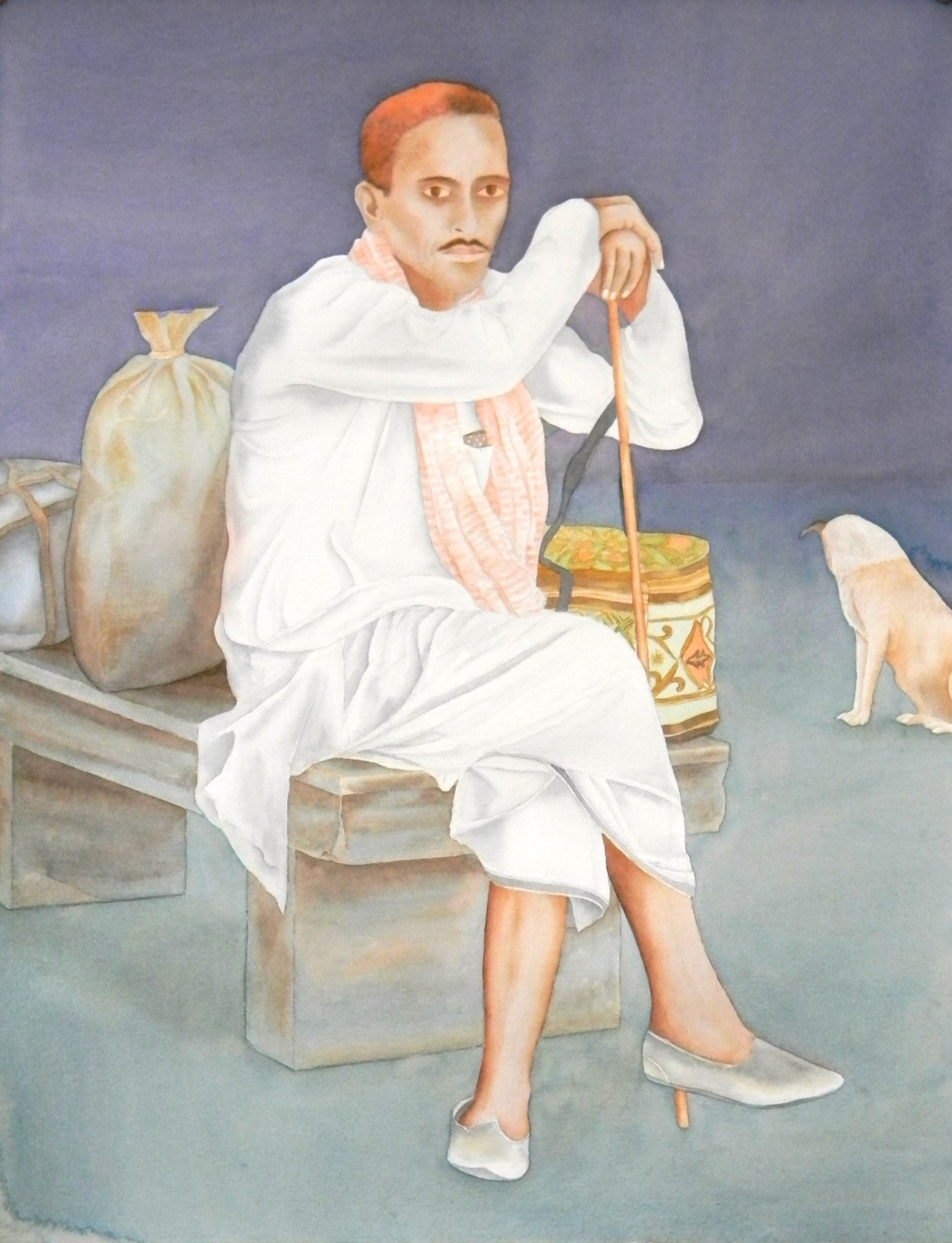 herd of sheep on road painting