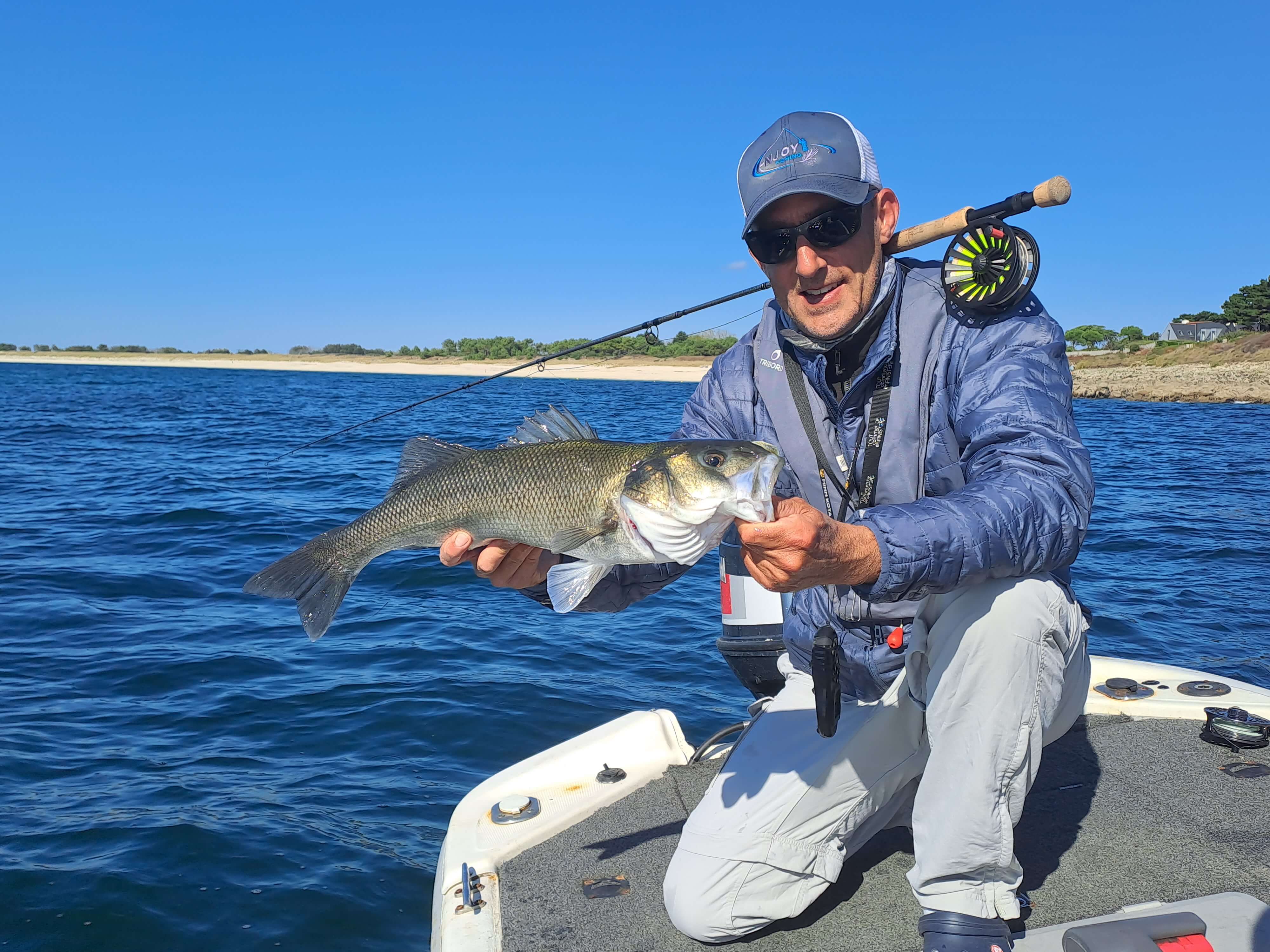 Fly fishing seabass Brittany France coastline