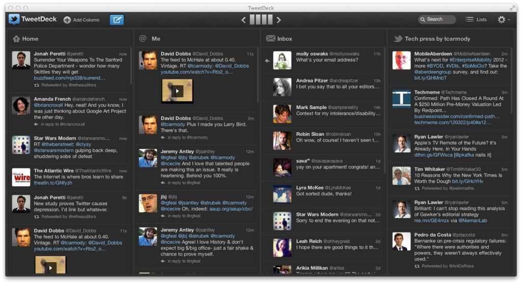 Manage your Twitter timeline: TweetDeck