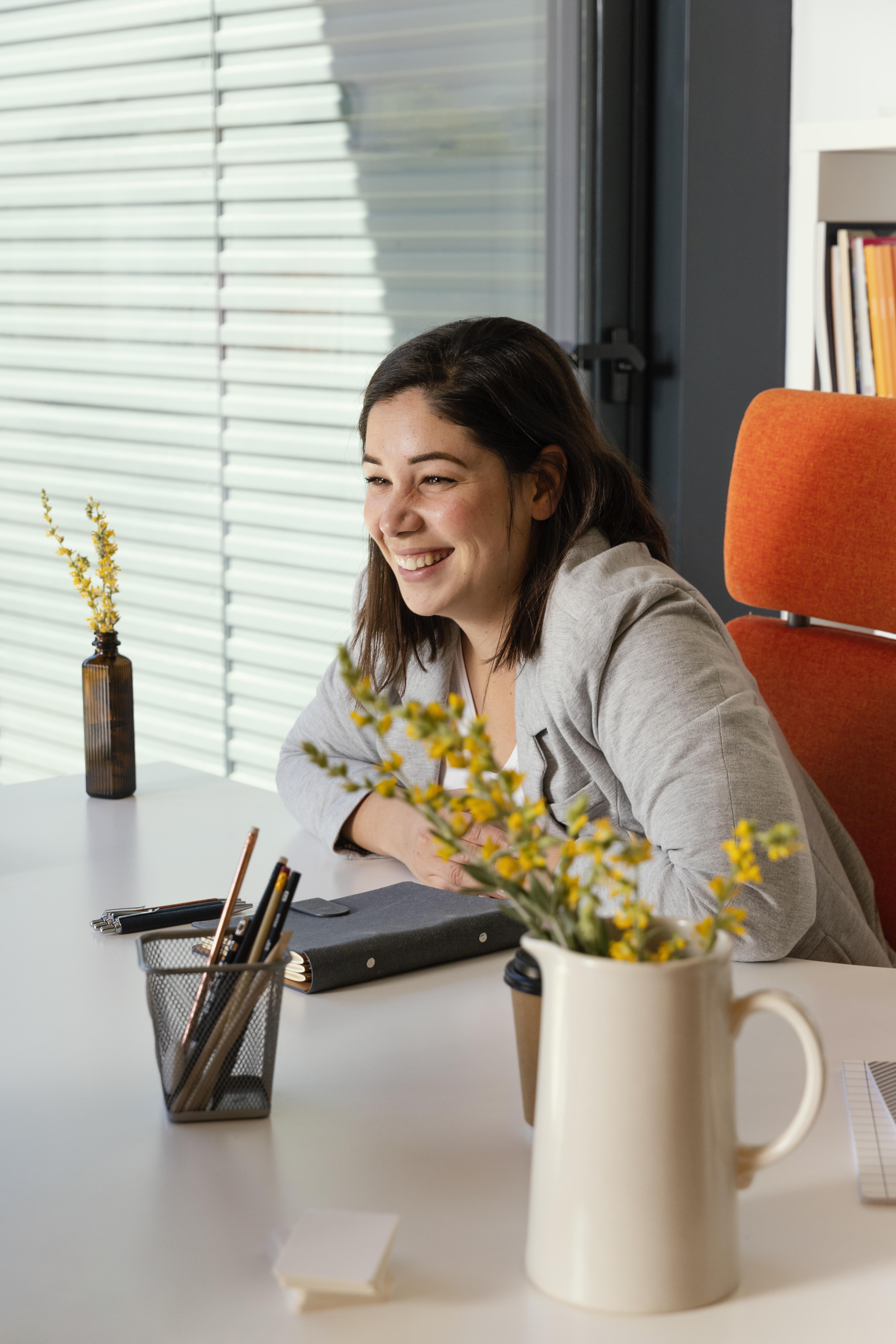 Happy woman working