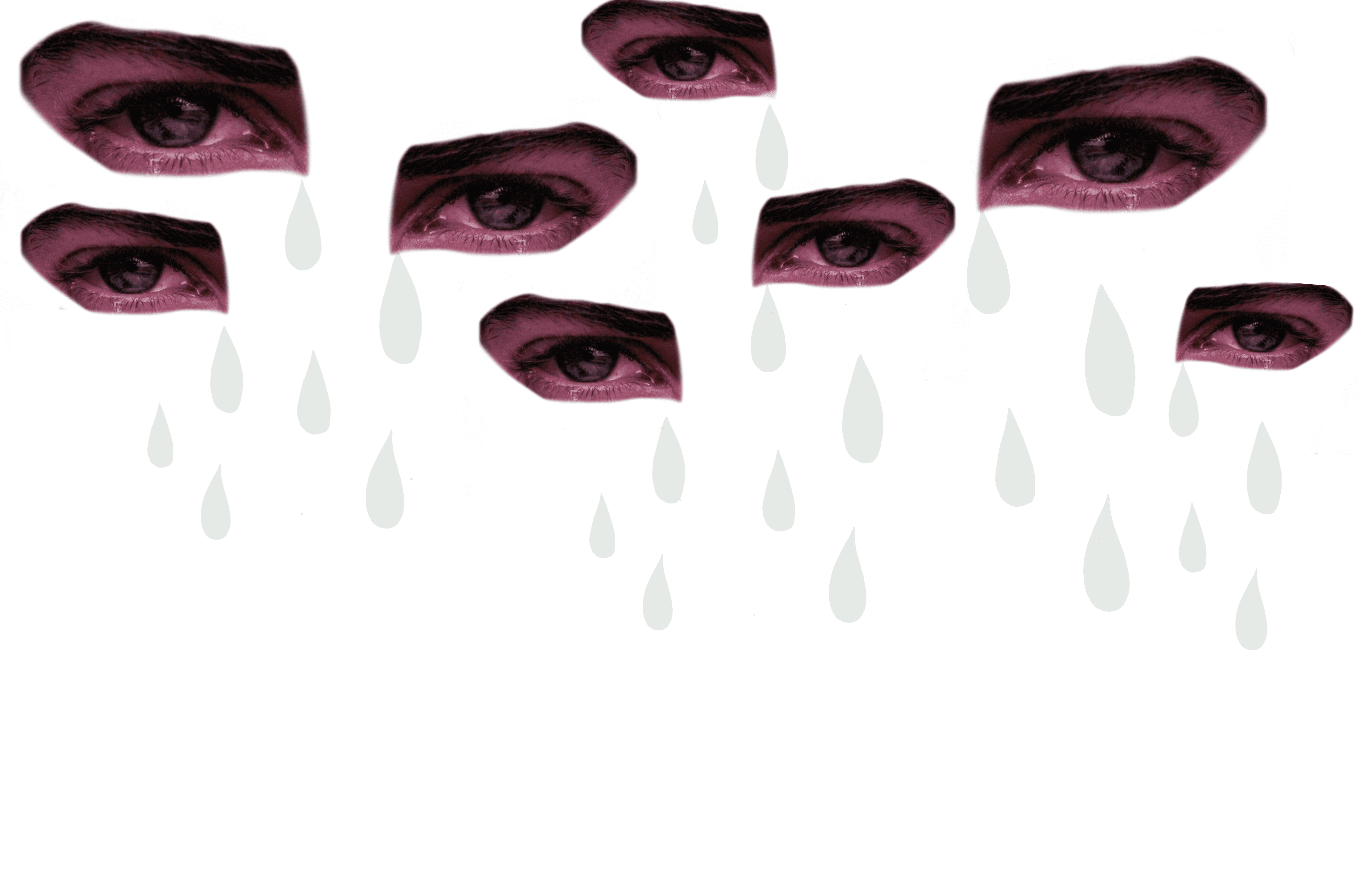 a distribution of eyes at the top, with rain drops coming out of them, implying the eyes as clouds