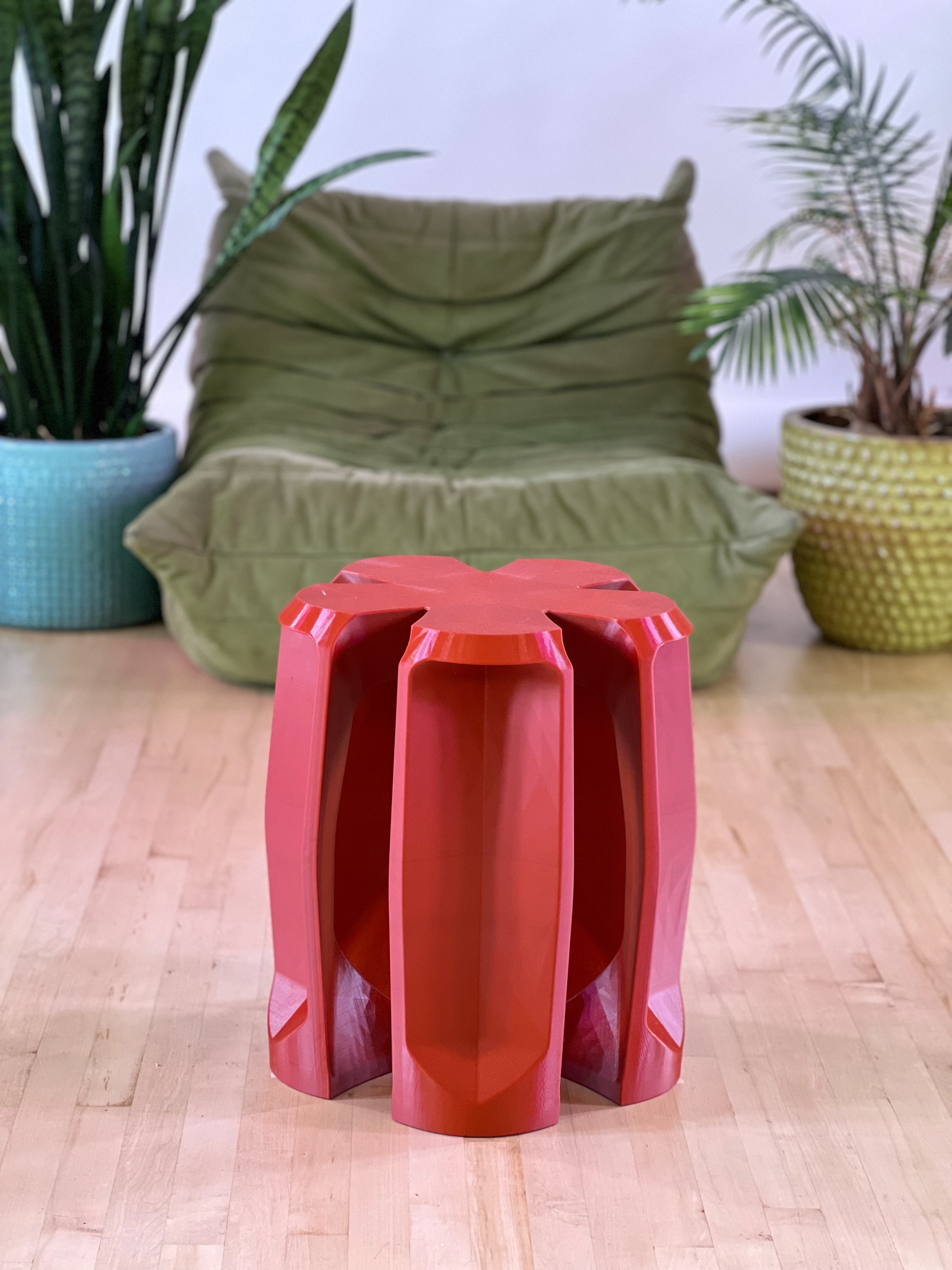 FIRKIN 3D-printed furniture in Red bio-plastic — detail photo