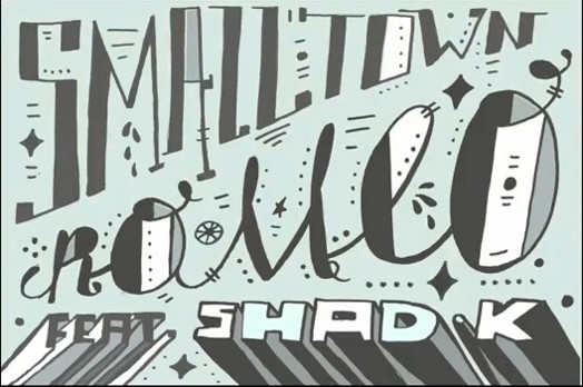 A turquoise poster with different styled letters on it.