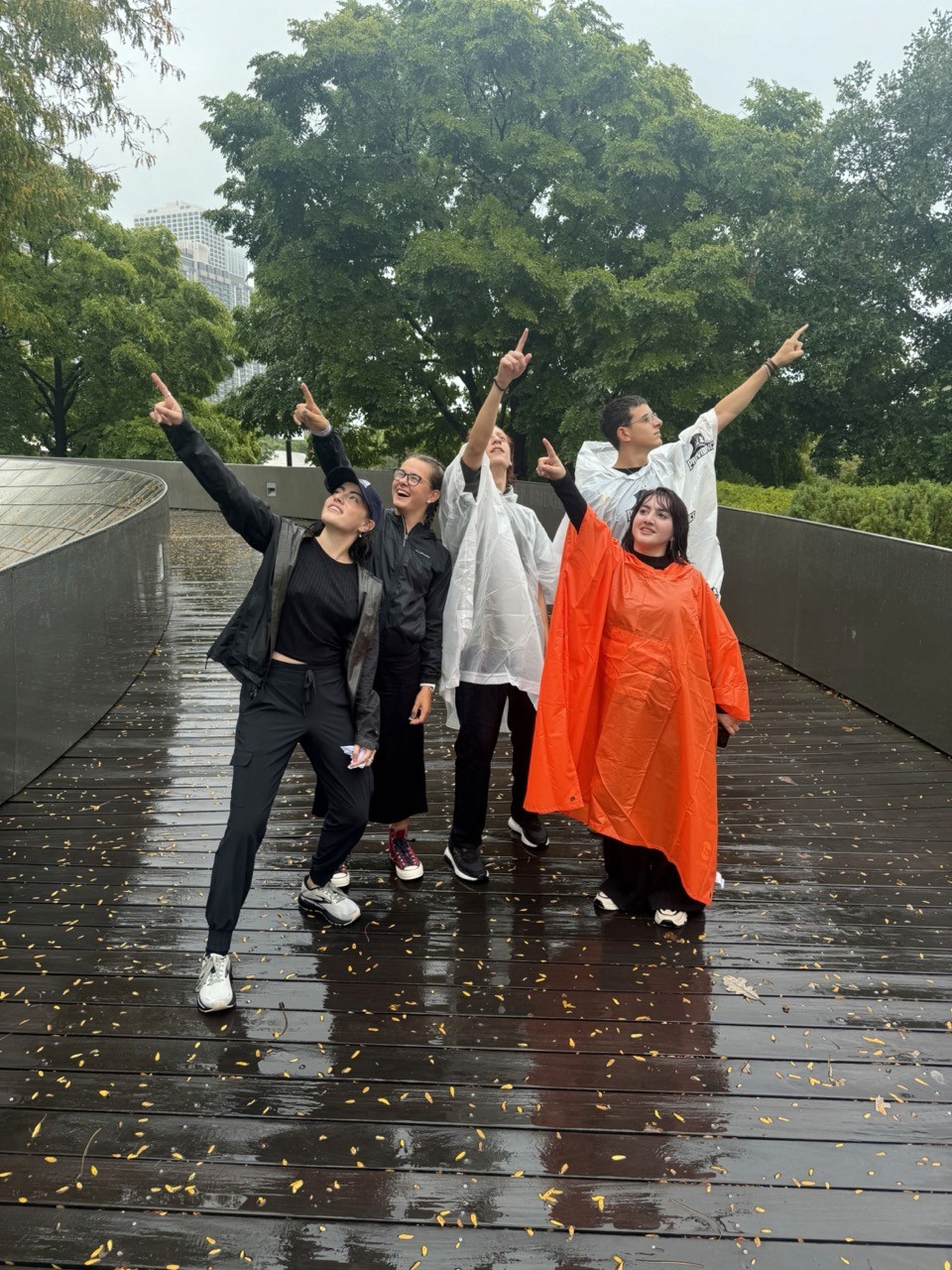 A view from an airplane window shows the aircraft's wing with a golden hue reflecting the setting sun, against a serene backdrop of fluffy clouds and a clear sky.